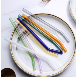 Ins Simple Bent Glass Straw Heat Resistant Color Elbow Straw Juice Beverage Stirring Tubing