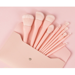 10 PCS Professional Soft Makeup Brush Set with Leather Pouch Organizer Brush Storage